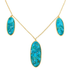 Connie Craig Carrol Goldtone Compressed Turquoise Triple Pendant Necklace, 18"+2"