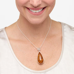 HSN Sterling Silver Amber Pendant Necklace, Adjustable