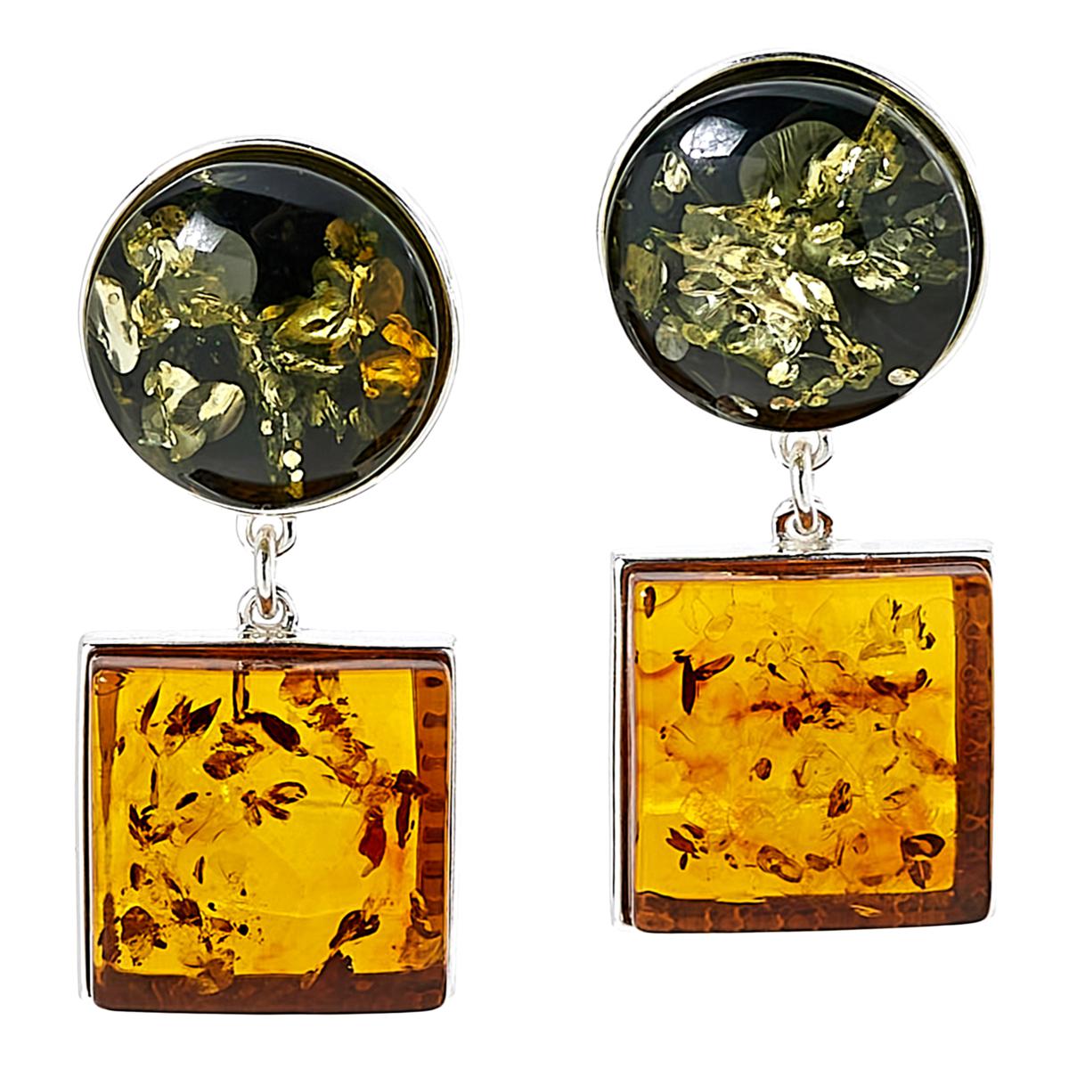 Amber Extraordinaire Silvertone Amber Mixed Cut Drop Earrings