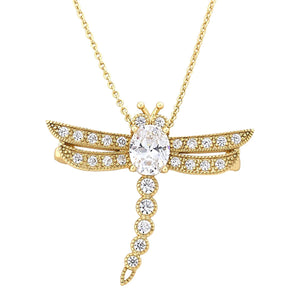 Absolute Sterling Silver Goldclad Dragonfly Pin/Pendant with Chain, 19"