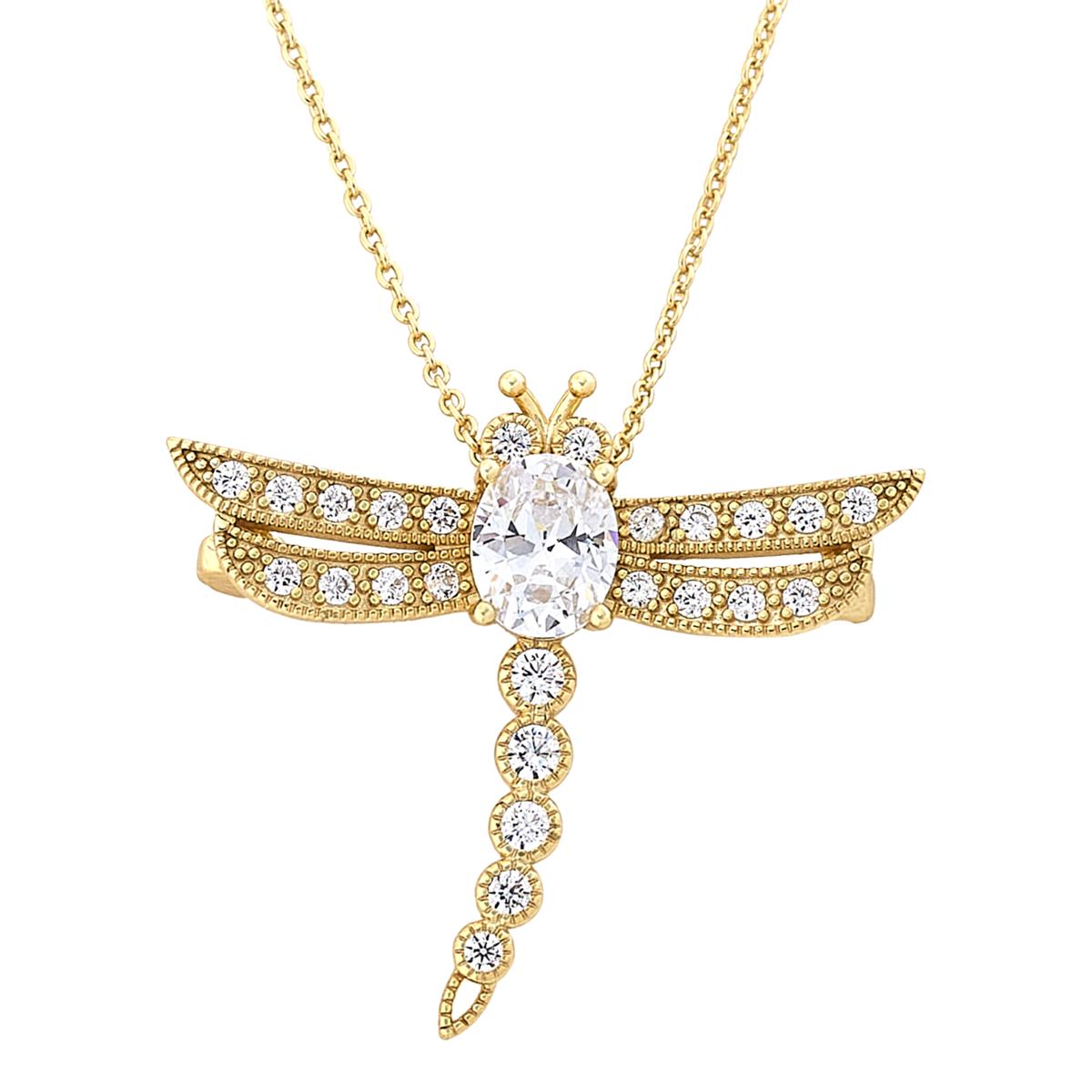 Absolute Sterling Silver Goldclad Dragonfly Pin/Pendant with Chain, 19"
