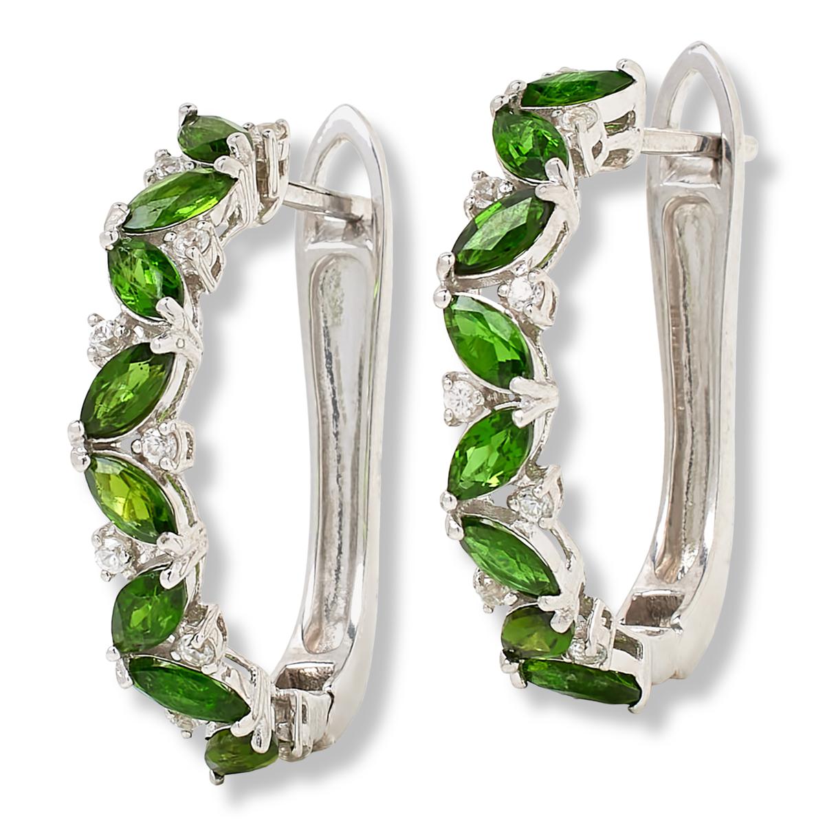 Colleen Lopez Sterling Silver Marquise Chrome Diopside & White Zircon Hoop Earrings.