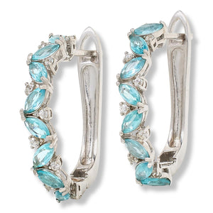 Colleen Lopez Sterling Silver Marquise Apatite & White Zircon Hoop Earrings.