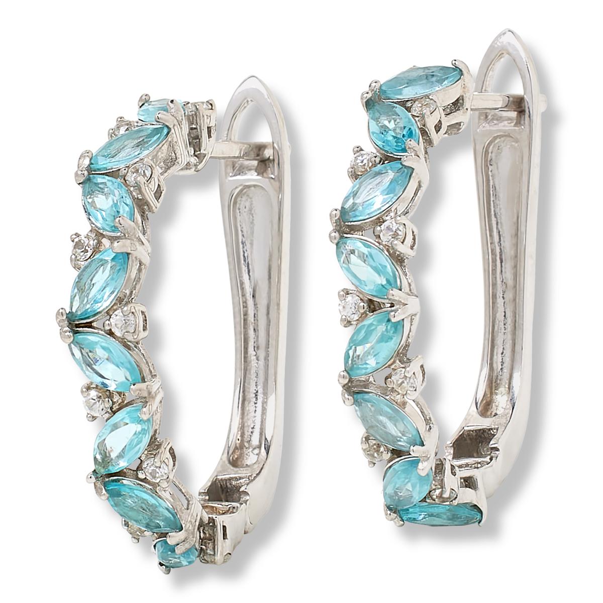 Colleen Lopez Sterling Silver Marquise Apatite & White Zircon Hoop Earrings.