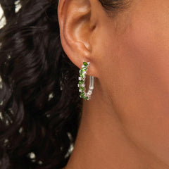 Colleen Lopez Sterling Silver Marquise Chrome Diopside & White Zircon Hoop Earrings.