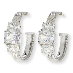 Absolute Sterling Silver Graduated Emerald-Cut Snake Hoop Earrings,