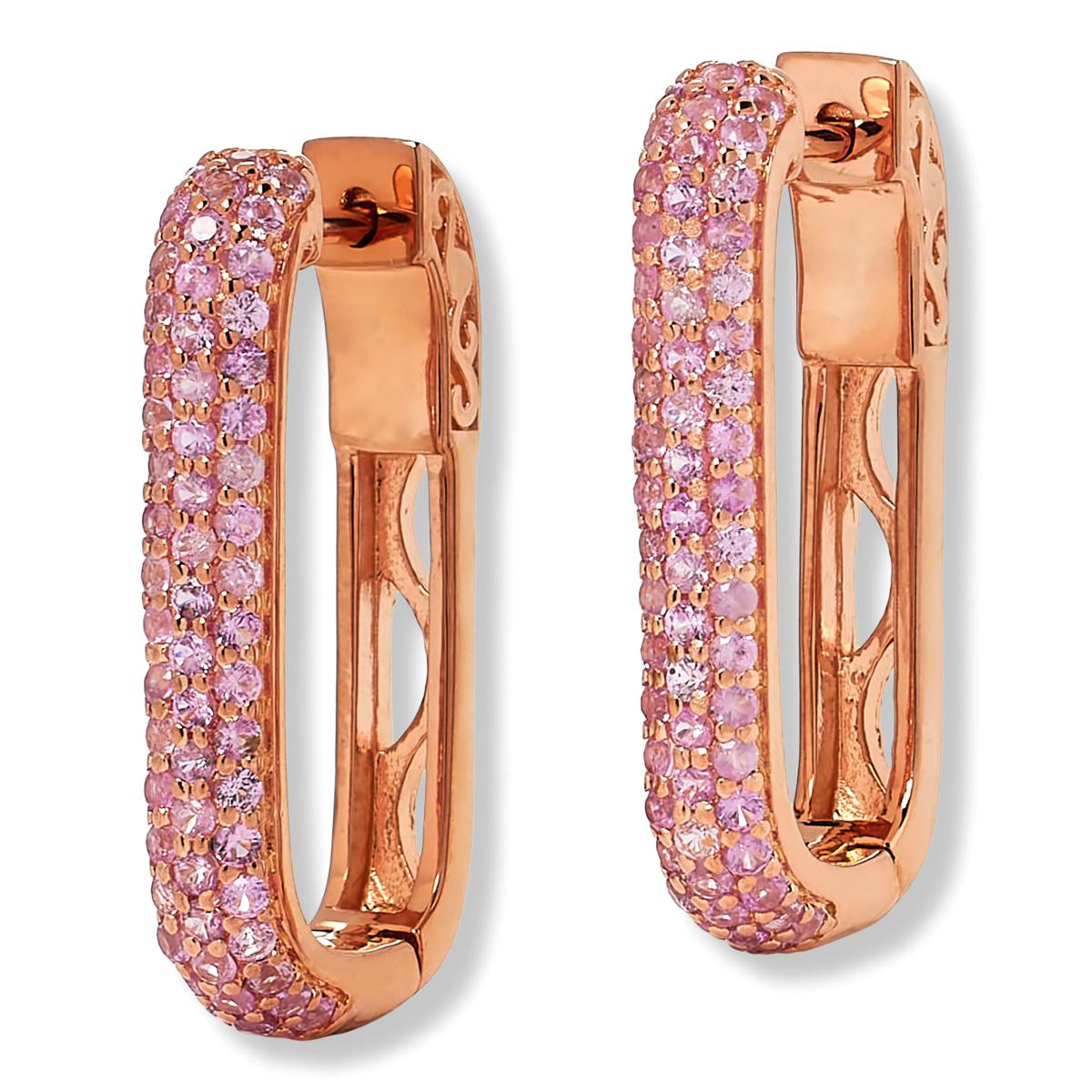 Colleen Lopez Sterling Silver Pave Pink Sapphire Paperclip Link Hoop Earrings, 1"