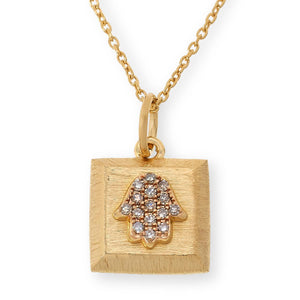 Colleen Lopez Sterling Silver 1/6ctw Diamond Pavé Hamsa Diamond Pendant Necklace,