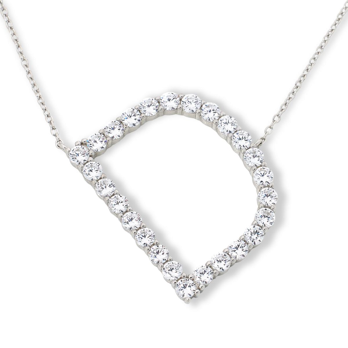 Absolute Sterling Silver Pave Initial "D" Necklace, 18"