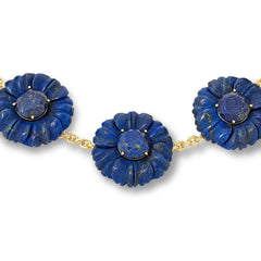 Connie Craig Carroll Goldtone Carved Lapis Flower Station Necklace, 18"