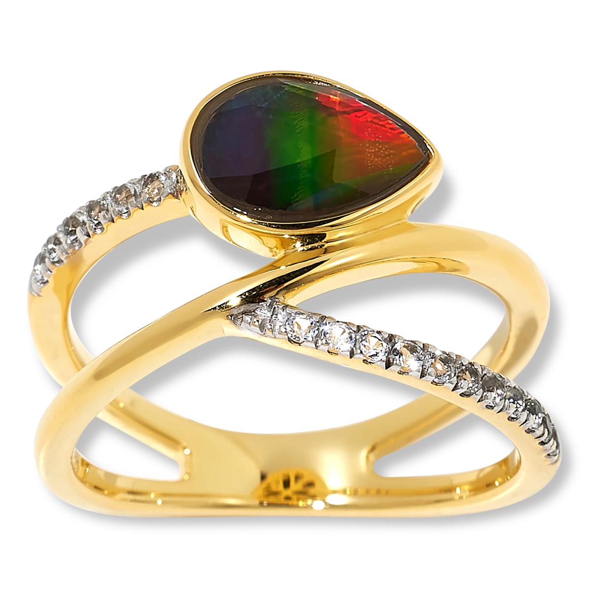 Canadian Ammolite Gems Ammolite & White Topaz Crossover Ring, Size 7