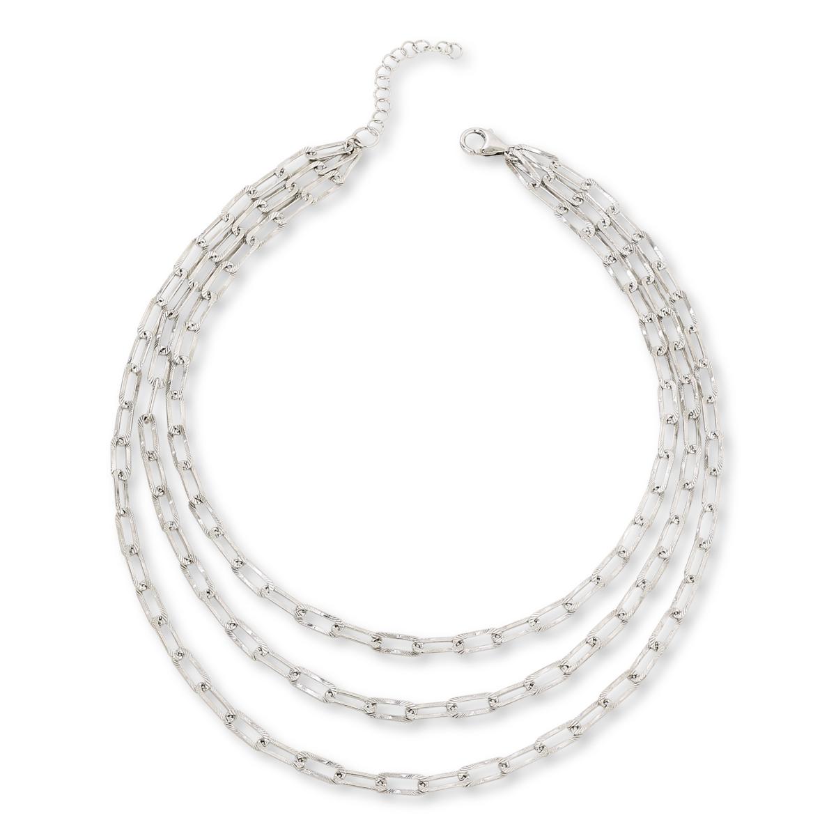 Bellezza White Bronze Graduated 3-Row Paperclip Chain Necklace, 18"