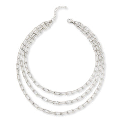 Bellezza White Bronze Graduated 3-Row Paperclip Chain Necklace, 18"