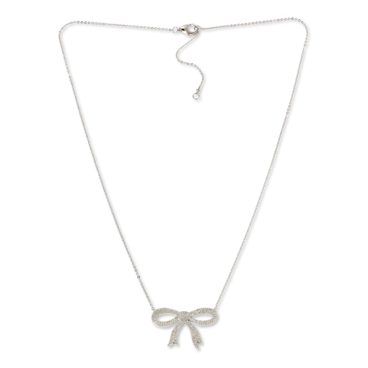 Colleen Lopez Sterling Silver Pave Diamond Bow Pendant Necklace, 18"