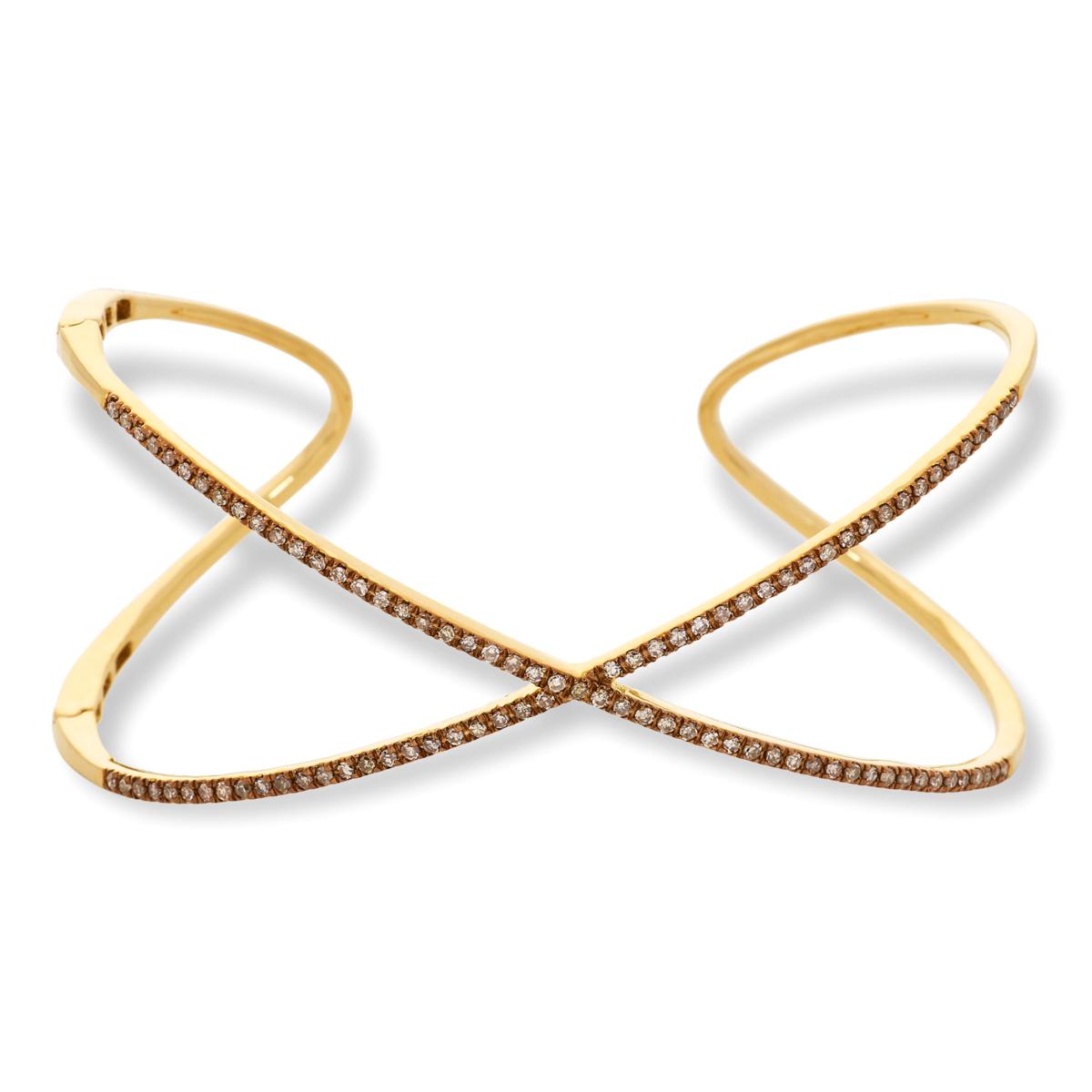 Rarities Sterling Silver 3/4ctw  Champagne Diamond Double Helix Crisscross Hinged Cuff, 6-3/4"