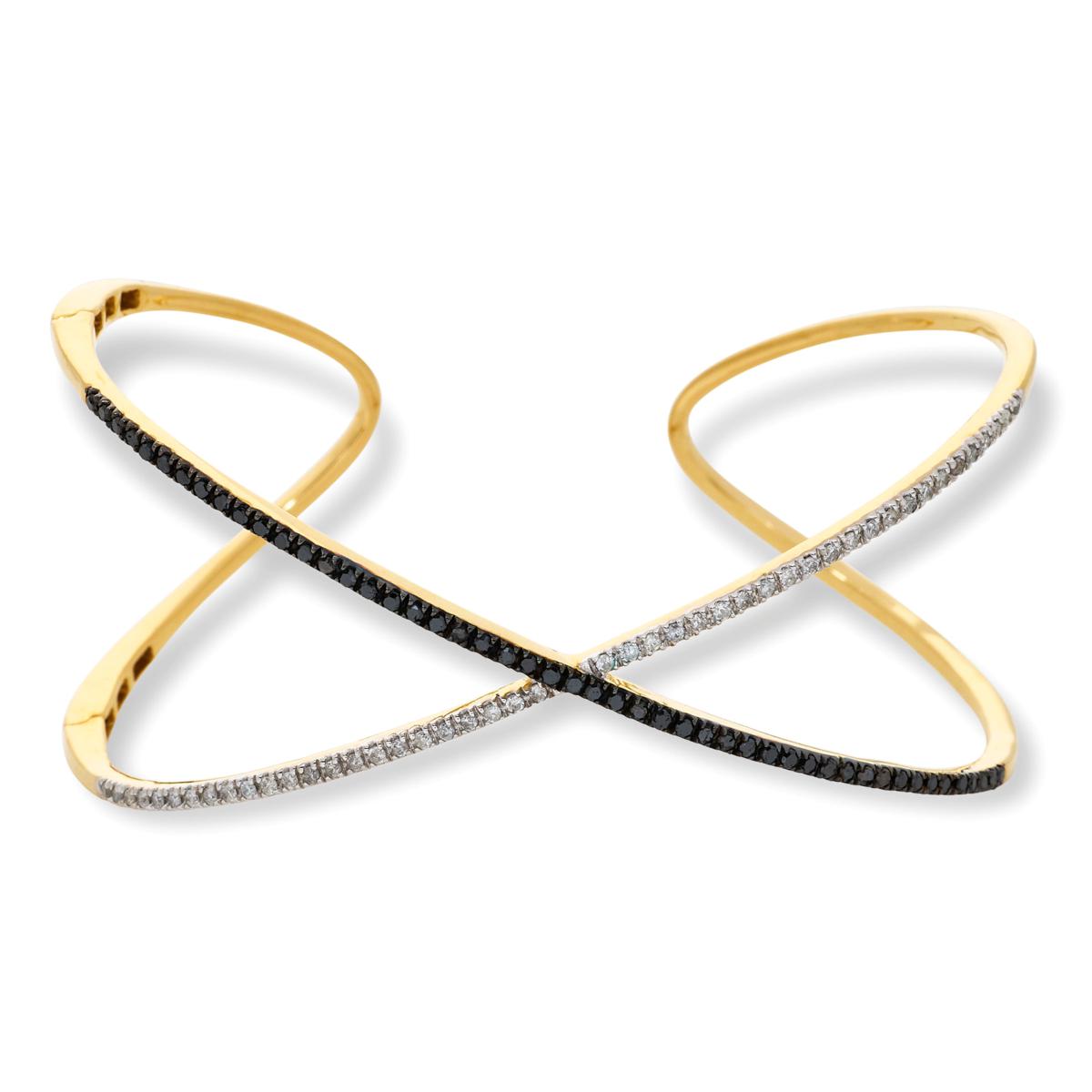 Rarities Sterling Silver Goldclad 3/4ctw Diamond Double Helix Crisscross Hinged Cuff, 6-3/4"