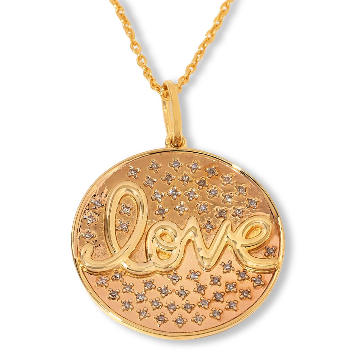 Rarities Sterling Silver Goldclad Champagne Diamond Inspirational "LOVE" Medallion Necklace, 16"