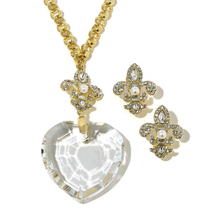 Heidi Daus Winter Heart Drop Necklace & Omega Stud Earrings Set