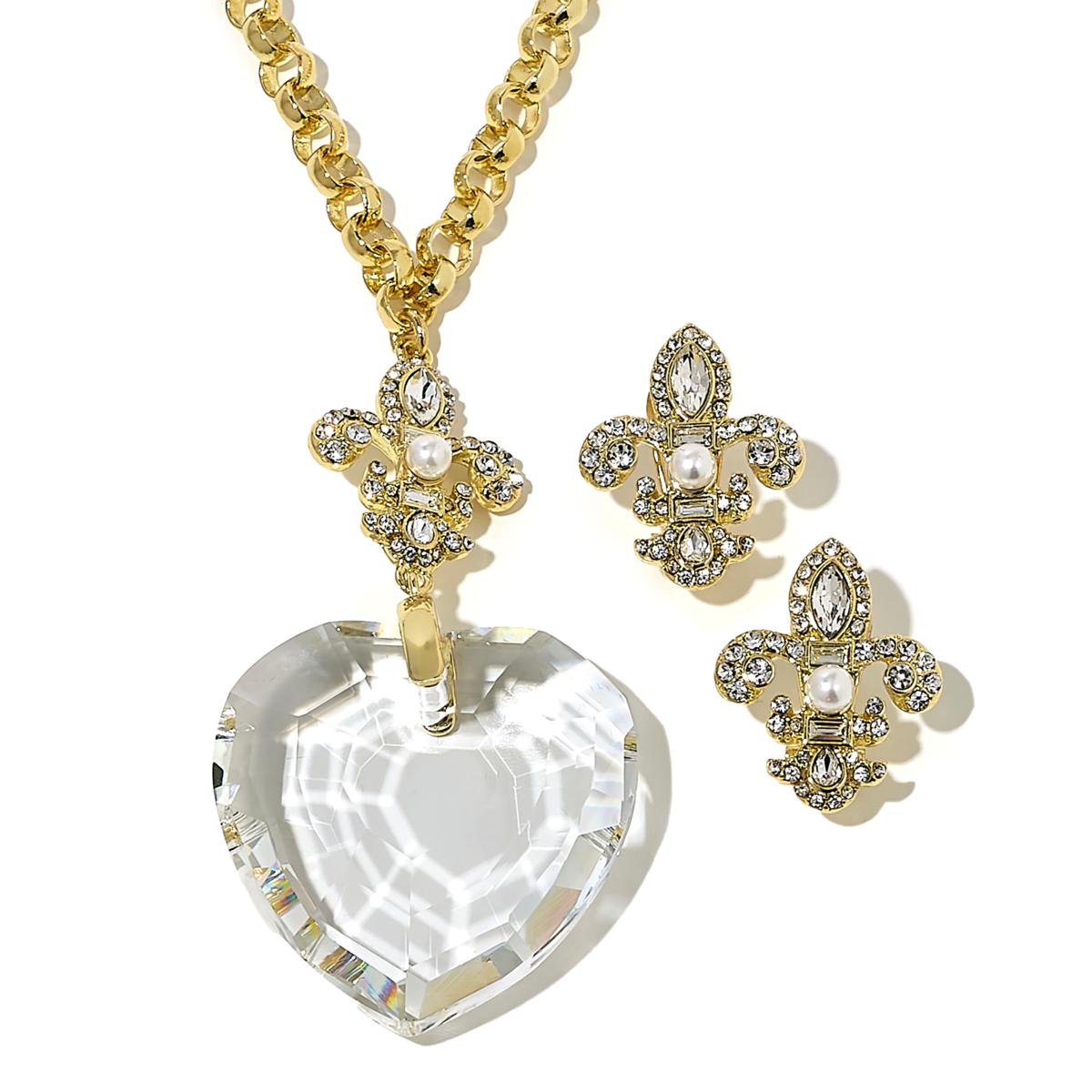 Heidi Daus Winter Heart Drop Necklace & Omega Stud Earrings Set
