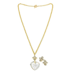 Heidi Daus Winter Heart Drop Necklace & Omega Stud Earrings Set