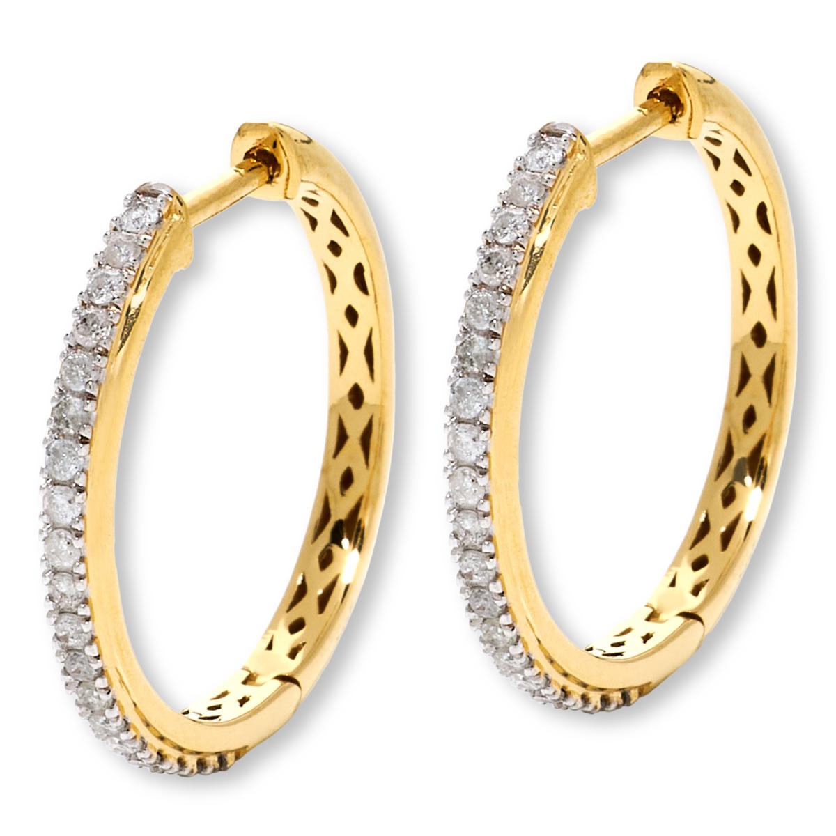 Rarities Sterling Silver Goldclad Diamond Hoop Earrings, 1/2"