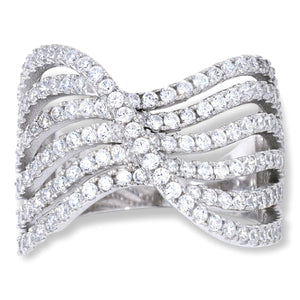 Absolute Sterling Silver 2.25ctw 6-Row Pav Wave Band Ring, Size 6