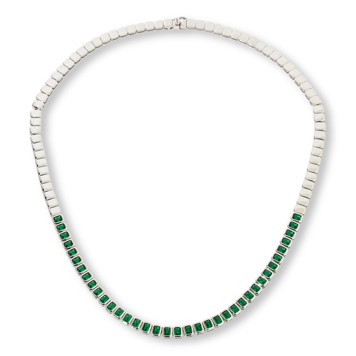 Absolute Sterling Silver Emerald-Cut Green CZ Square Link Necklace, 18"