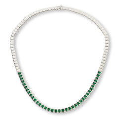 Absolute Sterling Silver Emerald-Cut Green CZ Square Link Necklace, 18"