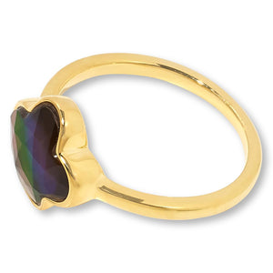Canadian Ammolite Gems Ammolite Triplet Gold-Plated Clover-Shaped Ring, Size 9