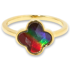 Canadian Ammolite Gems Ammolite Triplet Gold-Plated Clover-Shaped Ring, Size 9