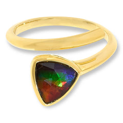 Canadian Ammolite Gems Sterling Silver Trilliant-Cut Ammolite Bypass Ring, Size 9
