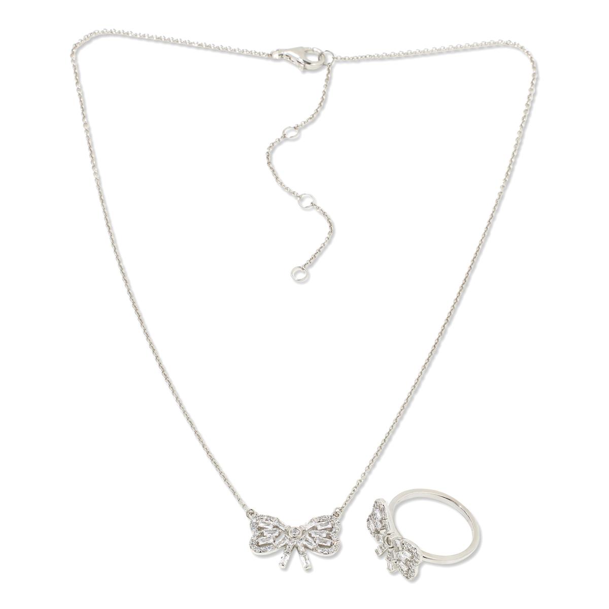 Absolute Sterling Silver 3ctw Bow Ring & Necklace 2-piece Set, Size 7