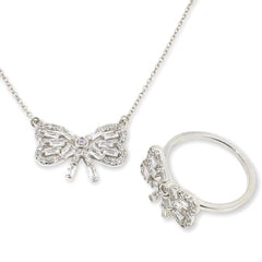 Absolute Sterling Silver 3ctw Bow Ring & Necklace 2-piece Set, Size 7