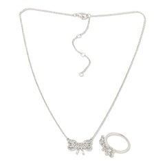 Absolute Sterling Silver 3ctw Bow Ring & Necklace 2-piece Set, Size 7