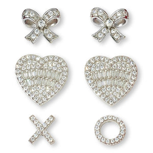 Absolute Sterling Silver 3.48ctw Heart, Bow & XO Stud Earrings