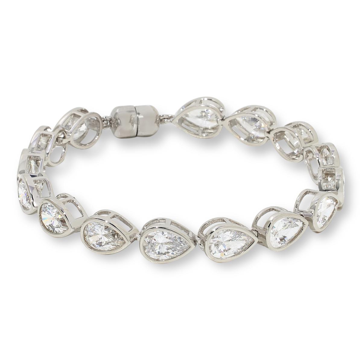 Absolute Sterling Silver Couture Bezel-Set Pear-cut Magic Magnet Clasp Bracelet, 7"