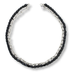 KALIFANO Black Agate & Chain-Link Layered Necklace, 20"