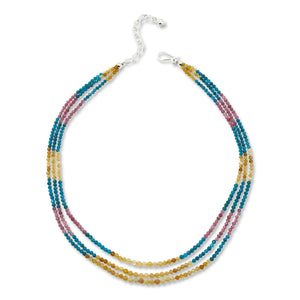 Jay King Sterling Silver Multicolor Multigemstone Bead 3Row Necklace