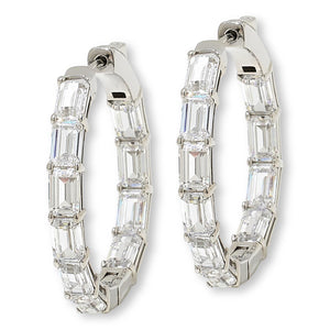 Absolute Sterling Silver Emerald Cut Inside-Outside Hoop Earrings,  1"