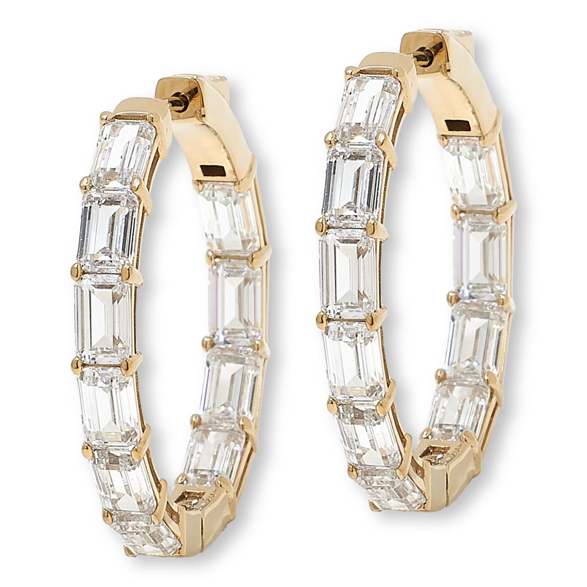 Absolute Sterling Silver Emerald Cut Inside-Outside Hoop Earrings,  1"