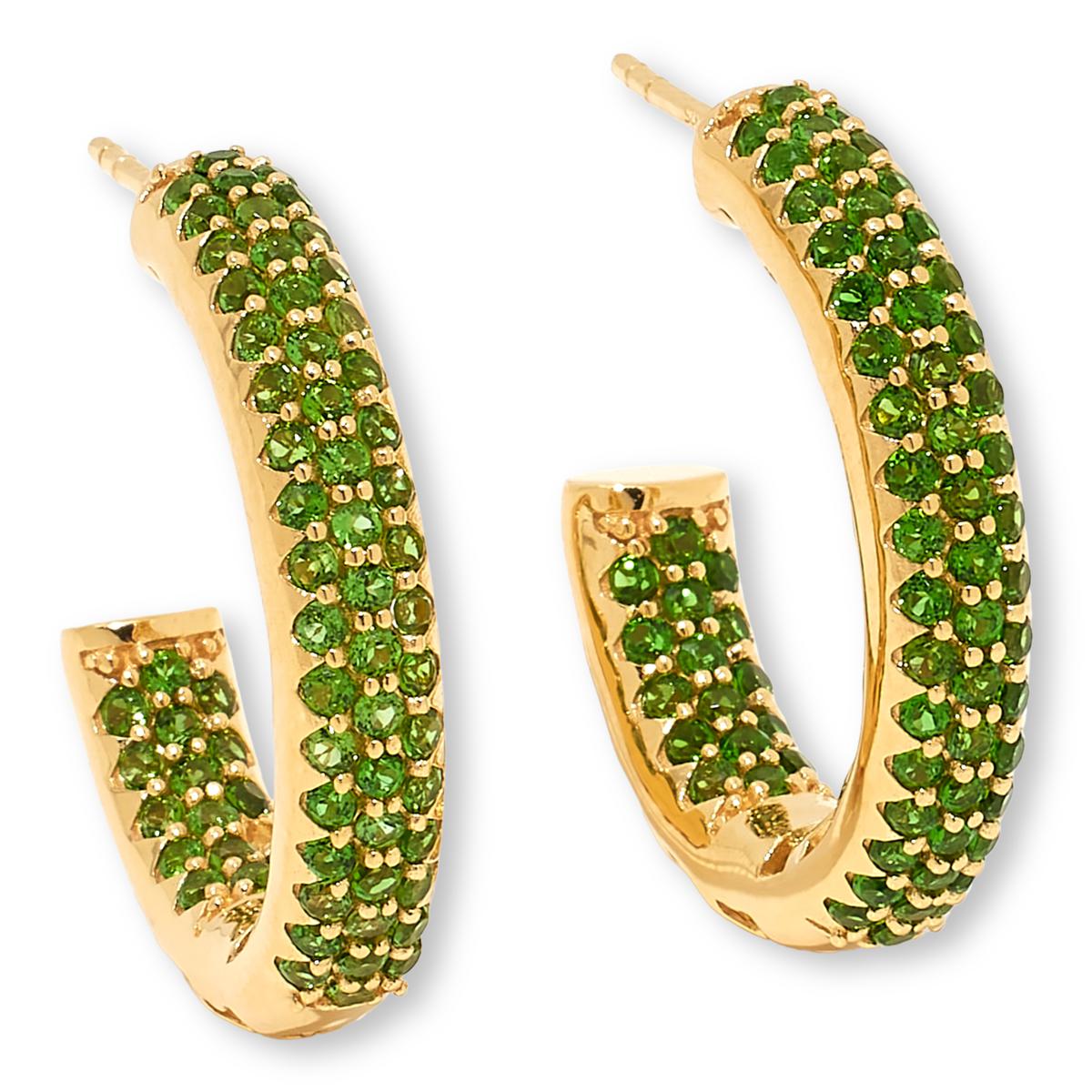 Colleen Lopez Sterling Silver Chrome Diopside Hoop Earrings, 1"