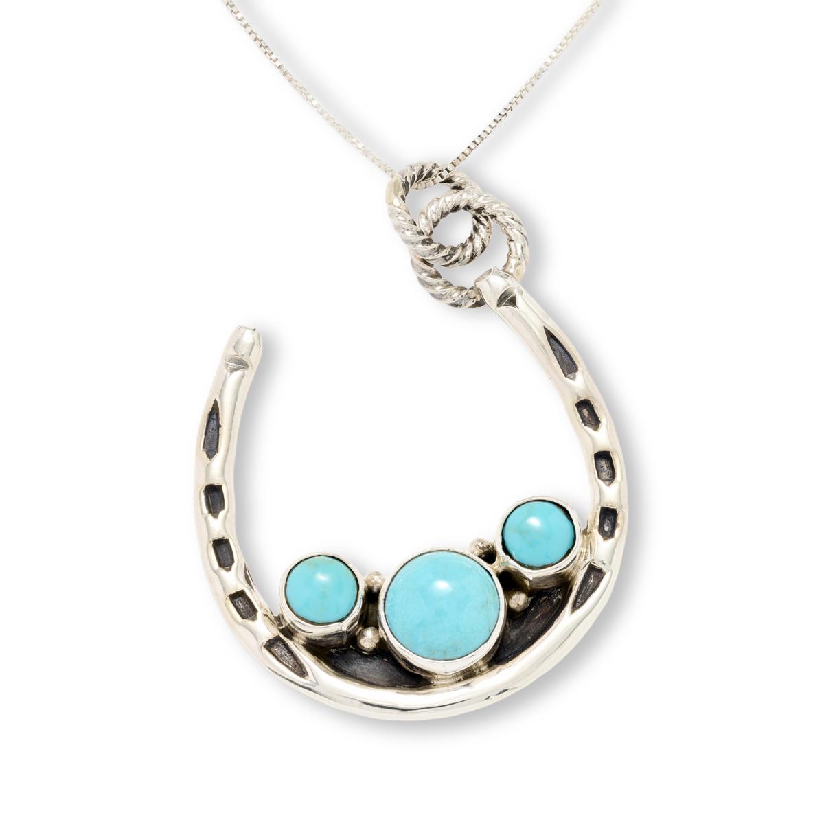 Chaco Canyon Sterling Silver Turquoise Horseshoe Pendant with Chain