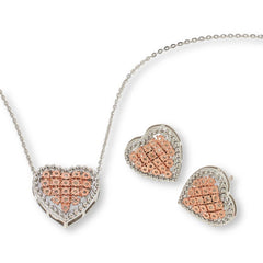 Colleen Lopez Sterling Silver 1/5ctw Champagne Diamond Pavé Heart Jewelry Set, 20"
