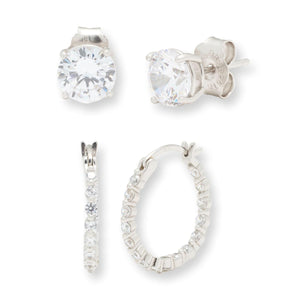 Absolute Sterling Silver 6.26ctw Round Stone Hoop & Stud Earrings Set