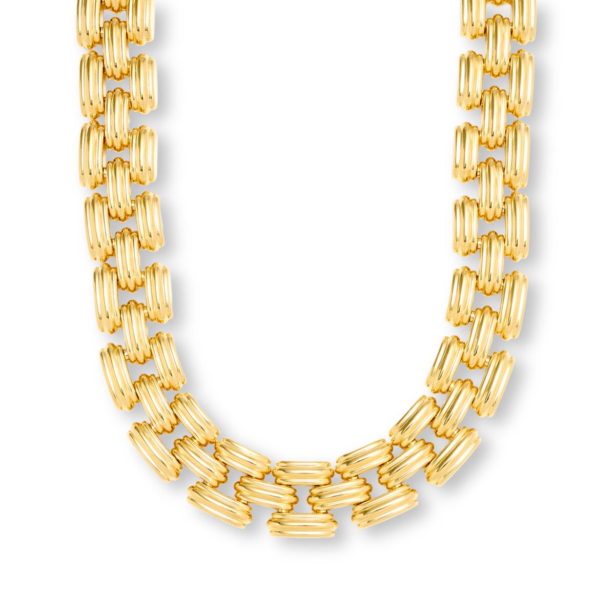 Soave Oro 14K Gold Electroform 3-Row Panther-Link Necklace, 18"