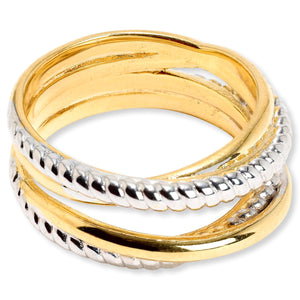 Bellezza Bronze Multirow and Smooth Crossover Ring, Size 6