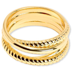 Bellezza Bronze Goldtone Multirow and Smooth Crossover Ring, Size 10