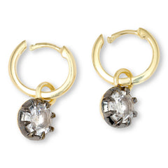 Rarities Sterling Silver Black-Accented Rock Crystal Hugger Hoop Earrings