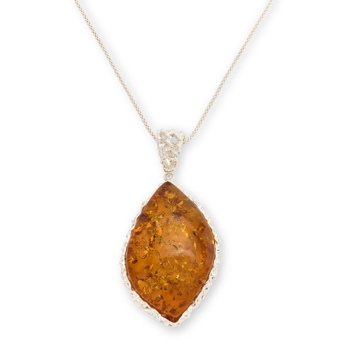 Amber Extraordinaire Sterling Silver Cognac Amber Statement Adjustable Necklace,