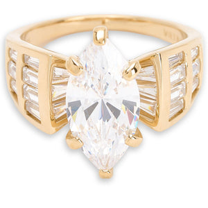 Absolute Sterling Silver Goldclad 14.96ctw Marquise Solitaire with Baguettes Ring, Size 8